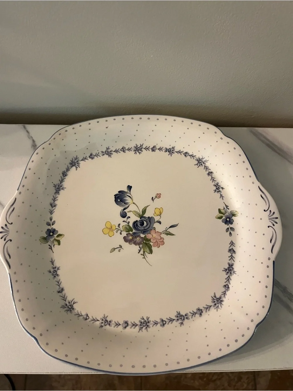 NIKKO Fine Tableware Blue Peony 10in Cake Plate Serving Tray Cottagecore Floral